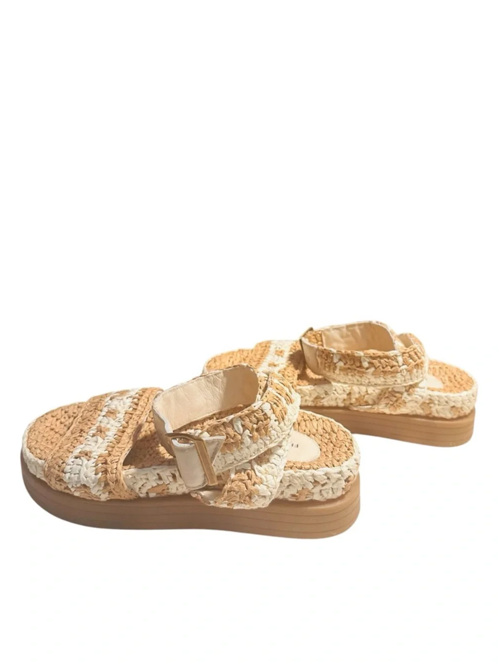 Free People Roma Raffia Sandals Size 9 Woven Platform Ankle Strap Boho Summer - Picture 6 of 11
